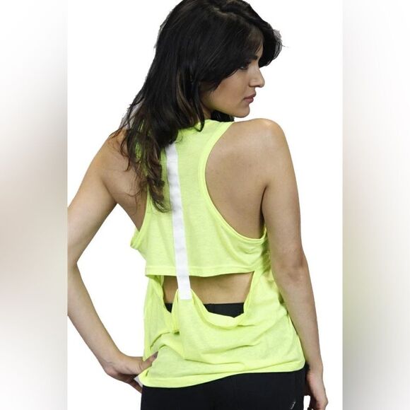 Functional T-Back Sleeveless Cut Out Tank Top Neon Yellow. Size XS. - Picture 1 of 5